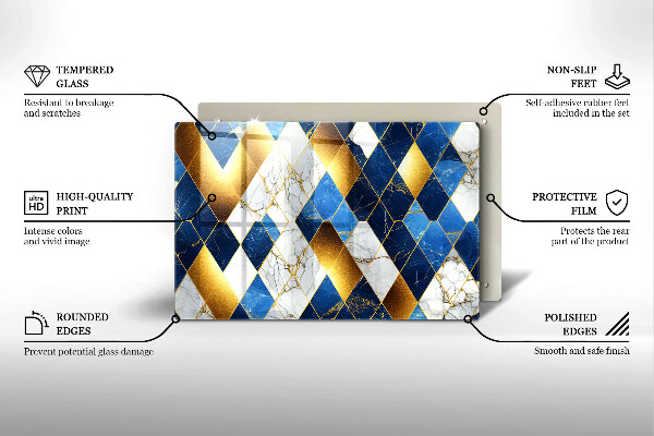 Skärbräda glas modern Gyllene romb marmor