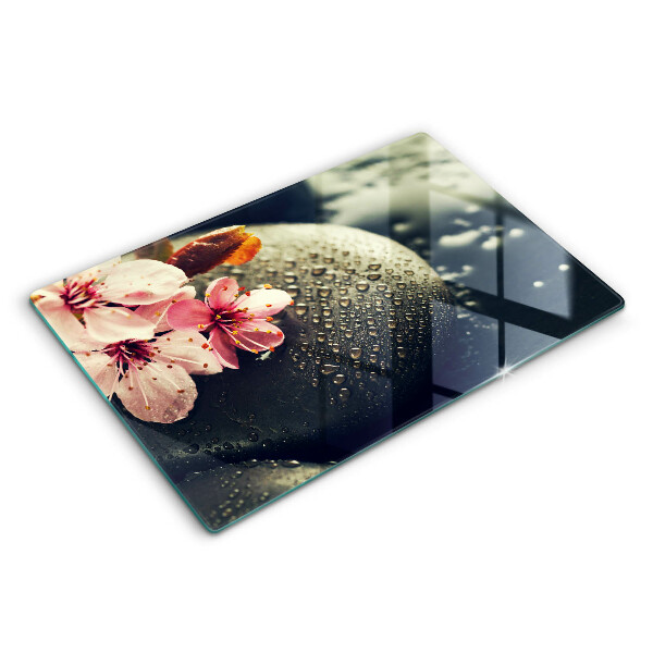 Skärbräda glas modern Blommor zen stenar