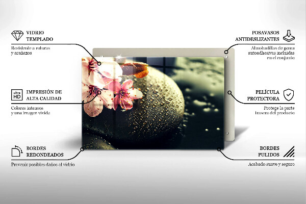Skärbräda glas modern Blommor zen stenar