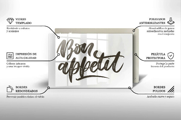 Skärbräda glas modern Inskriptionen Bon Appetit
