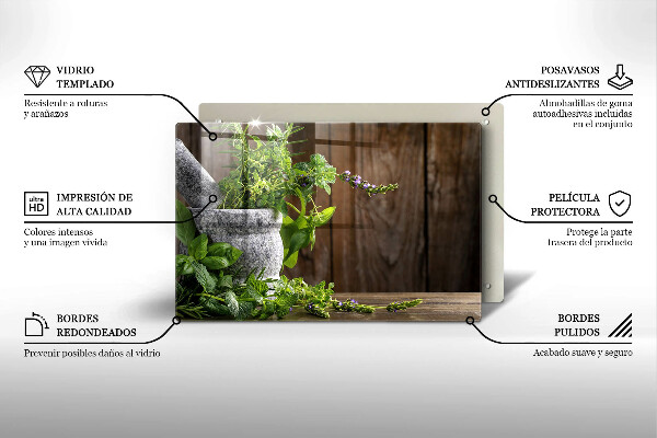 Skärbräda glas modern Gröna örter