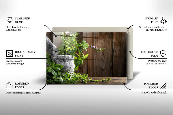 Skärbräda glas modern Gröna örter