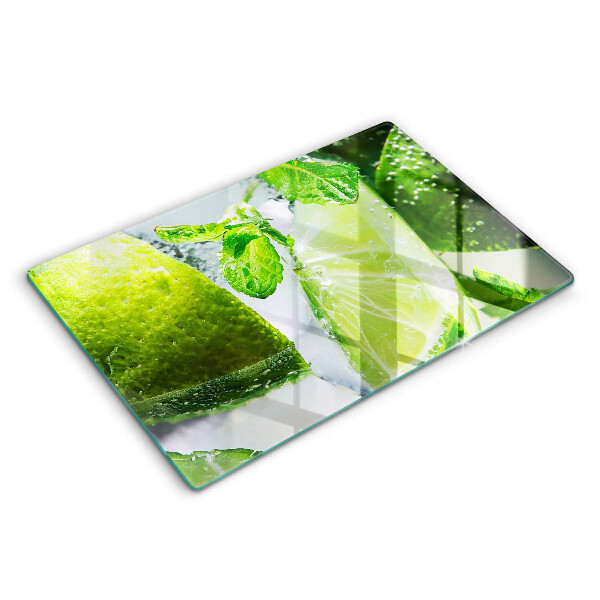 Skärbräda glas modern Vatten med lime och is