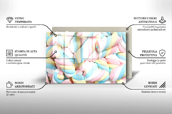 Skärbräda glas modern Färgglada marshmallows