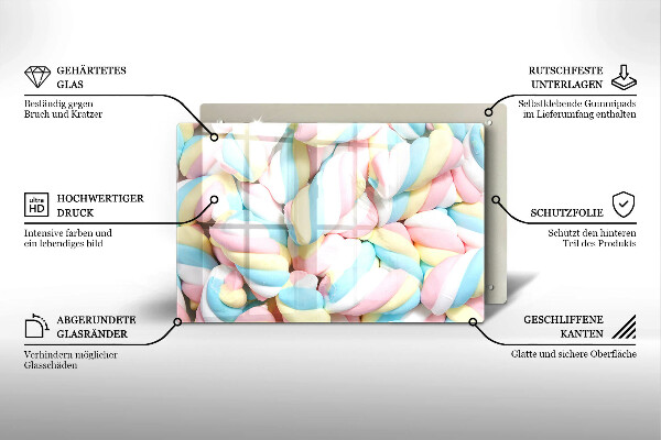 Skärbräda glas modern Färgglada marshmallows