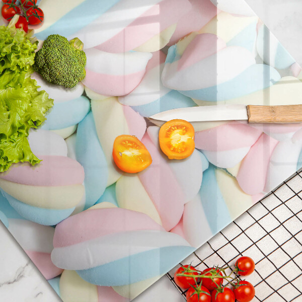 Skärbräda glas modern Färgglada marshmallows