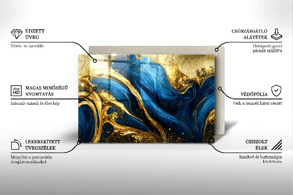 Skärbräda glas modern Blåguld marmor