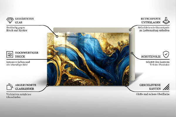 Skärbräda glas modern Blåguld marmor