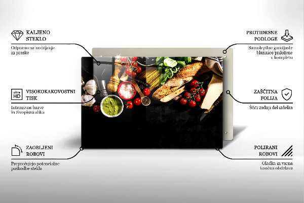 Skärbräda glas modern Italienska ingredienser och kryddor