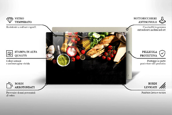 Skärbräda glas modern Italienska ingredienser och kryddor