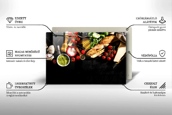Skärbräda glas modern Italienska ingredienser och kryddor