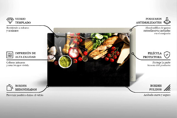 Skärbräda glas modern Italienska ingredienser och kryddor