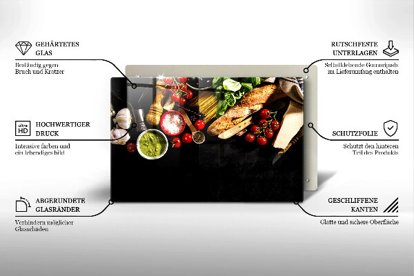 Skärbräda glas modern Italienska ingredienser och kryddor