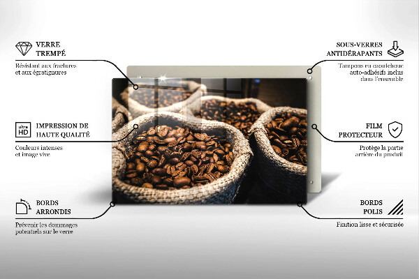 Skärbräda glas modern Påsar med kaffebönor