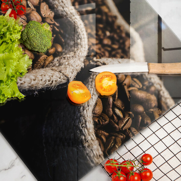 Skärbräda glas modern Påsar med kaffebönor