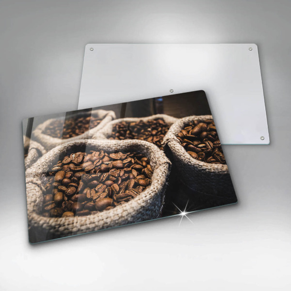 Skärbräda glas modern Påsar med kaffebönor