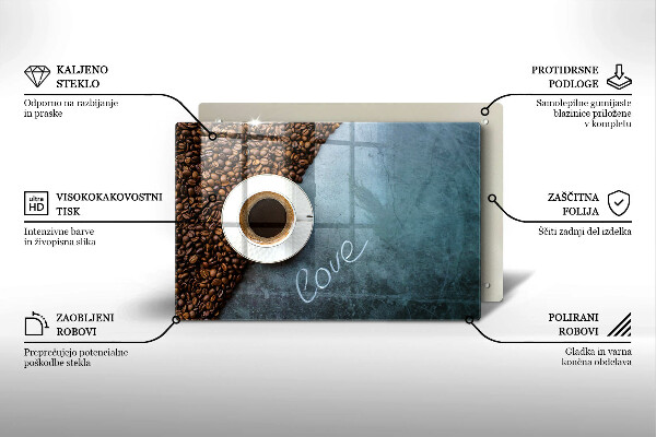 Skärbräda glas modern Kaffebönor och en kopp