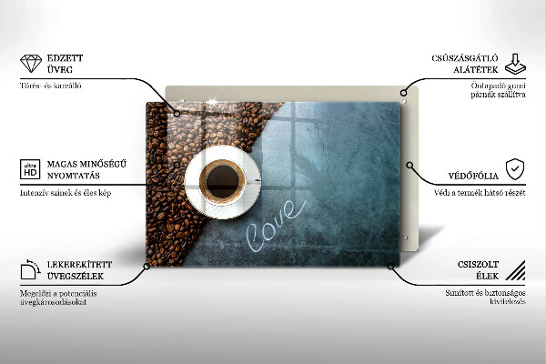 Skärbräda glas modern Kaffebönor och en kopp