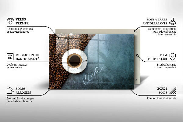 Skärbräda glas modern Kaffebönor och en kopp