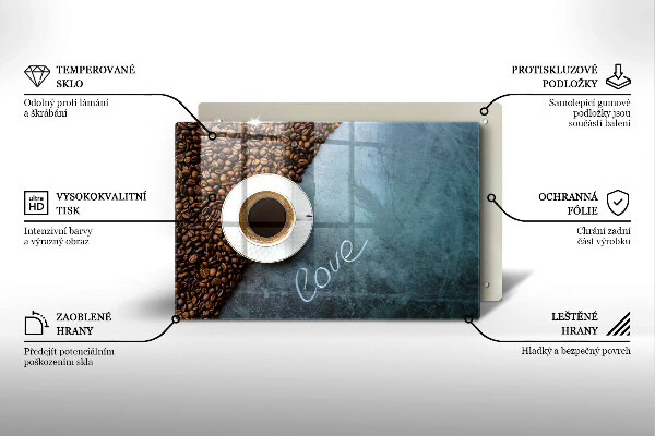 Skärbräda glas modern Kaffebönor och en kopp