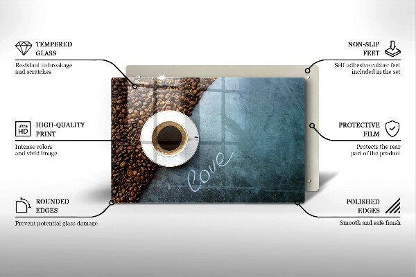 Skärbräda glas modern Kaffebönor och en kopp