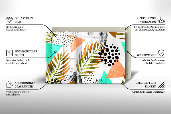 Skärbräda glas modern Boho lövmönster