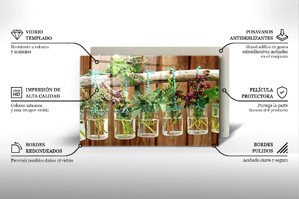 Skärbräda glas modern Örter växter vintage
