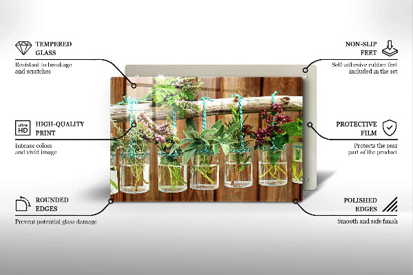 Skärbräda glas modern Örter växter vintage