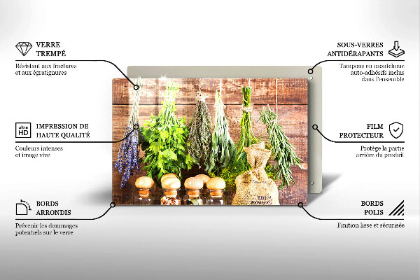 Skärbräda glas modern Örter Kryddor och trä