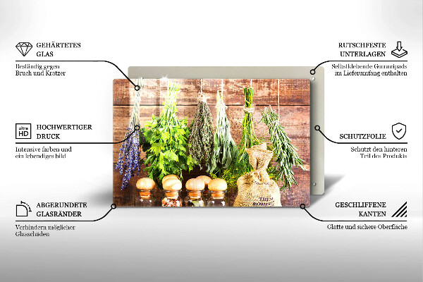 Skärbräda glas modern Örter Kryddor och trä