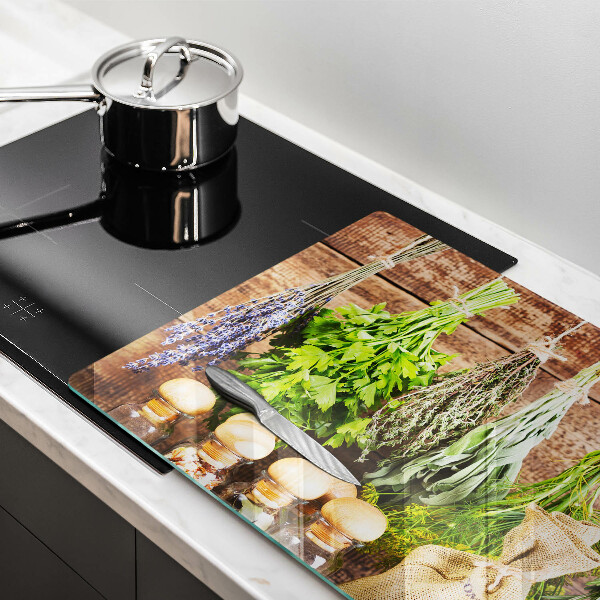 Skärbräda glas modern Örter Kryddor och trä