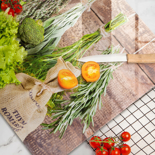 Skärbräda glas modern Örter Kryddor och trä