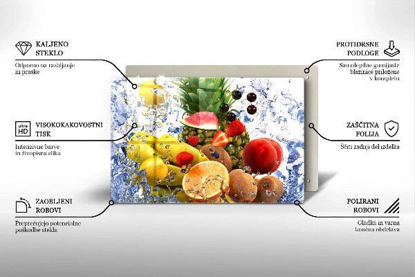 Skärbräda glas modern Saftig frukt och vatten