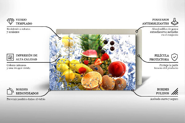 Skärbräda glas modern Saftig frukt och vatten