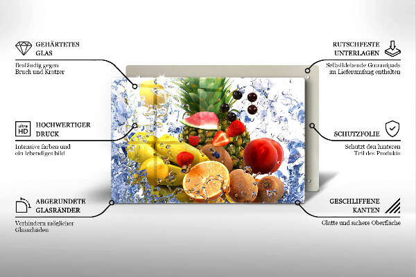Skärbräda glas modern Saftig frukt och vatten
