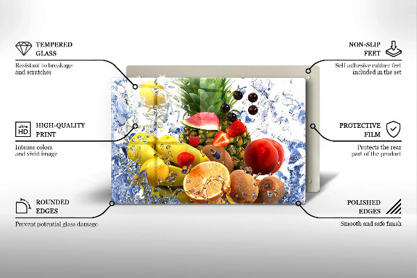 Skärbräda glas modern Saftig frukt och vatten
