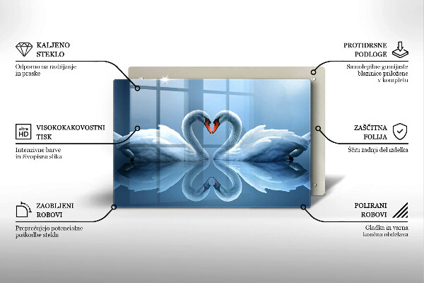 Skärbräda glas modern Två svanar hjärta