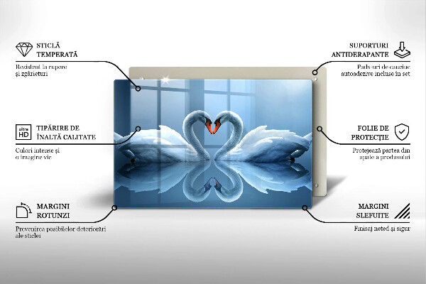 Skärbräda glas modern Två svanar hjärta