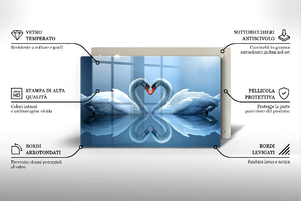 Skärbräda glas modern Två svanar hjärta