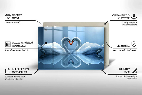 Skärbräda glas modern Två svanar hjärta