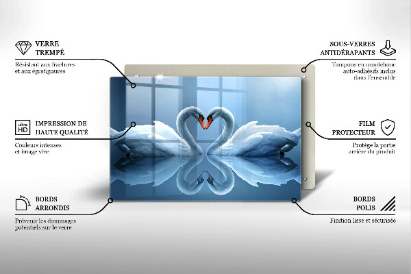 Skärbräda glas modern Två svanar hjärta