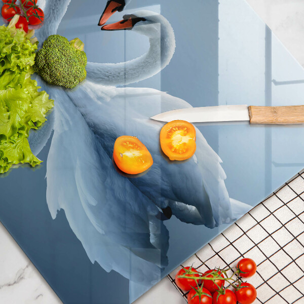 Skärbräda glas modern Två svanar hjärta