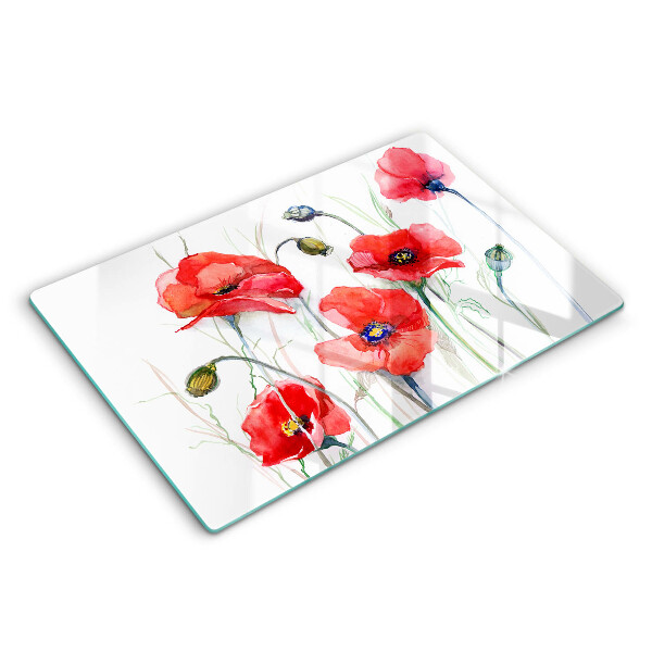 Skärbräda glas modern Blommor röda vallmo