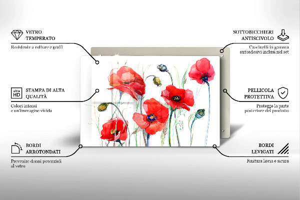 Skärbräda glas modern Blommor röda vallmo