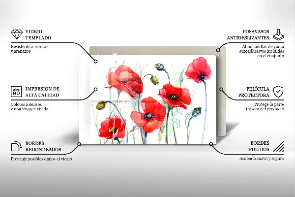 Skärbräda glas modern Blommor röda vallmo