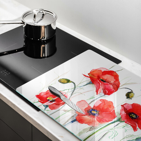 Skärbräda glas modern Blommor röda vallmo