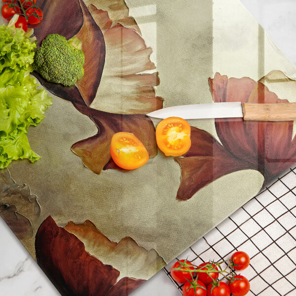 Skärbräda glas modern Målade bohoblommor