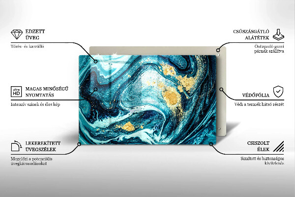Skärbräda glas modern Blått abstrakt guld