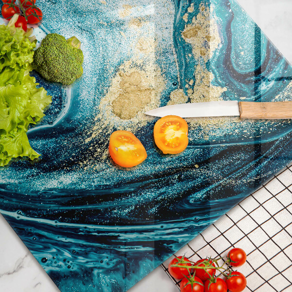 Skärbräda glas modern Blått abstrakt guld