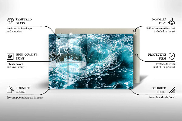 Skärbräda glas modern Skummande vattenvågor